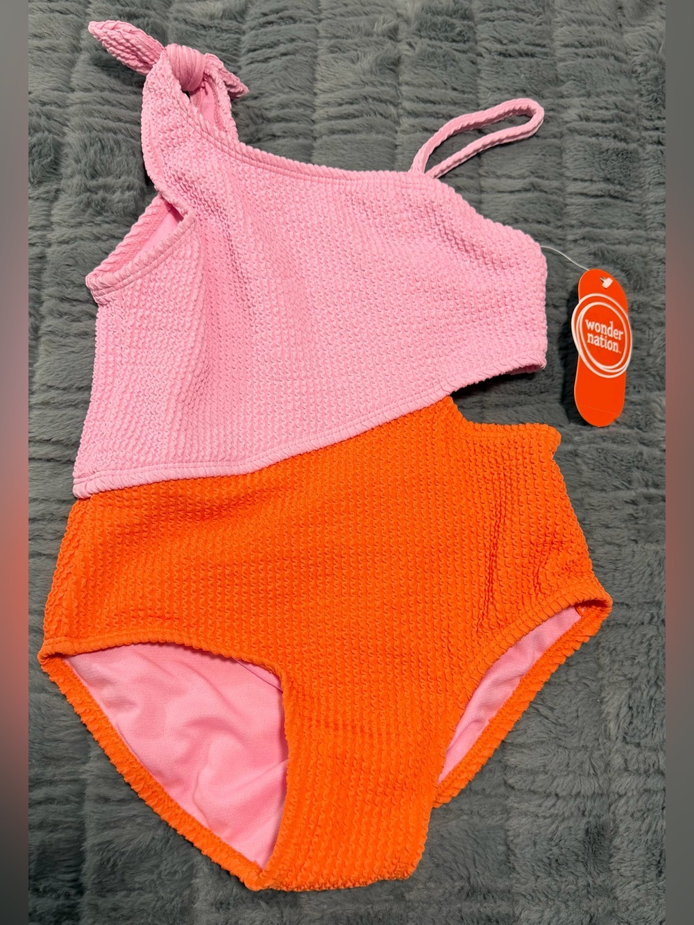 Wonder Nation One-Piece Swimsuit Textured with Side Cutouts- Girls S(6-6X)